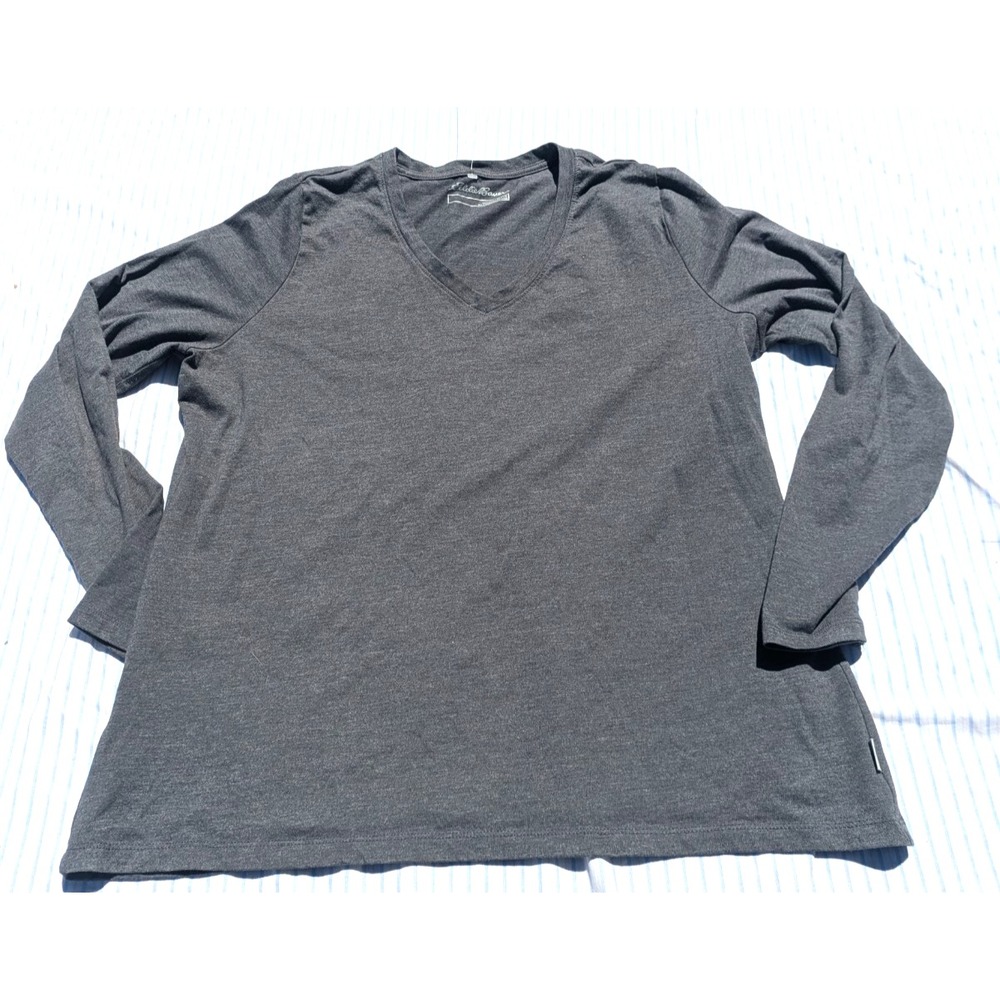 Eddie Bauer Long Sleeve V‎ Neck Shirt Women XL Gray Thermal Base Layer